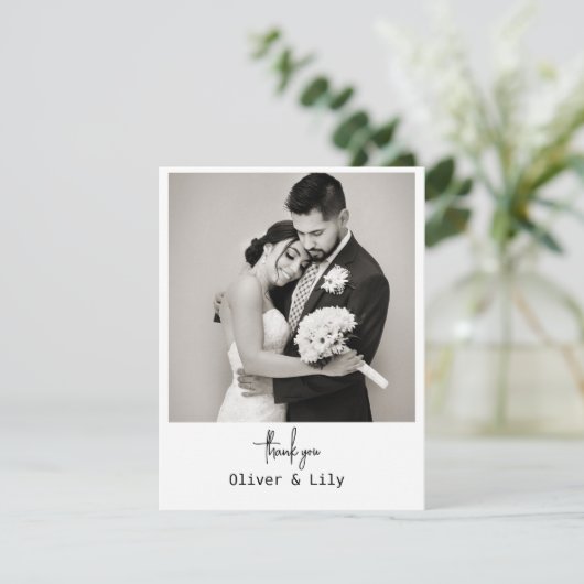 Minimalistische elegante foto bruiloft bedankkaart (Staand voorkant)
