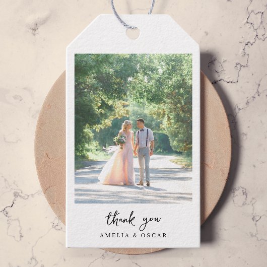 Minimalistische elegante foto bruiloft cadeaulabel