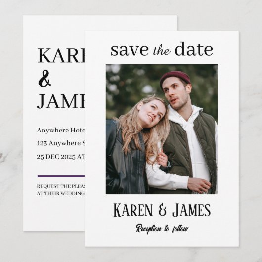 Minimalistische elegante foto save the date (Voorkant / Achterkant)