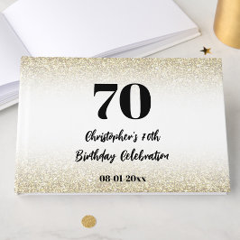 Minimalistische Elegante Gouden en Zwarte 70e Verj Gastenboek