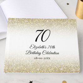 Minimalistische Elegante Gouden en Zwarte 70e Verj Gastenboek