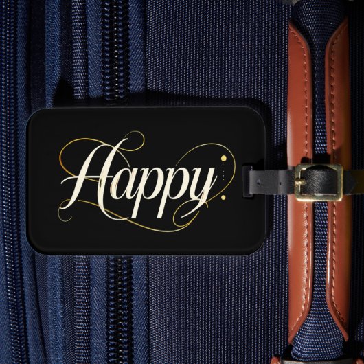 Minimalistische Elegante Gouden Gelukkige Typograf Bagagelabel (Voorkant Insitu 4)