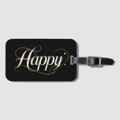 Minimalistische Elegante Gouden Gelukkige Typograf Bagagelabel (Voorkant (horizontaal))