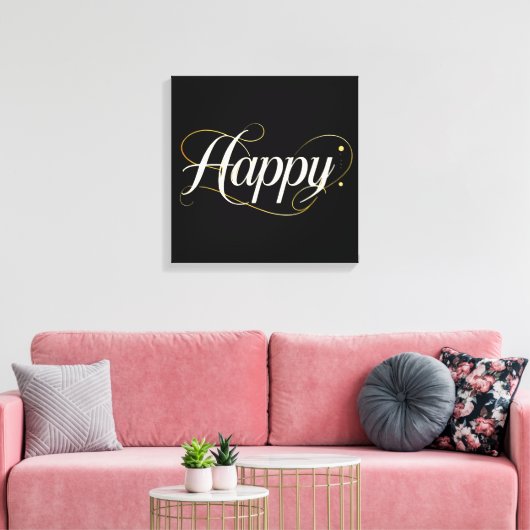 Minimalistische Elegante Gouden Gelukkige Typograf Canvas Afdruk (Insitu (Woonkamer))
