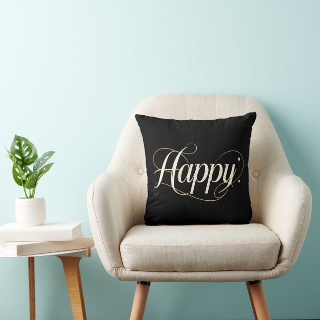 Minimalistische Elegante Gouden Gelukkige Typograf Kussen (Stoel)