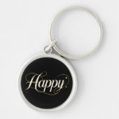 Minimalistische Elegante Gouden Gelukkige Typograf Sleutelhanger (Voorkant)