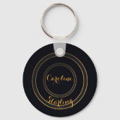 Minimalistische Elegante Gouden Lettering Zwart Sleutelhanger (Achterkant)