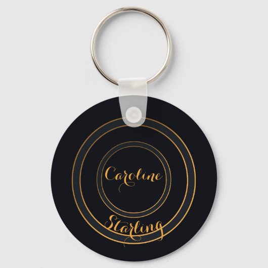 Minimalistische Elegante Gouden Lettering Zwart Sleutelhanger (Achterkant)