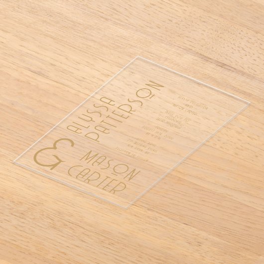 Minimalistische elegante gouden moderne bruiloft acryl uitnodigingen (Laagn)