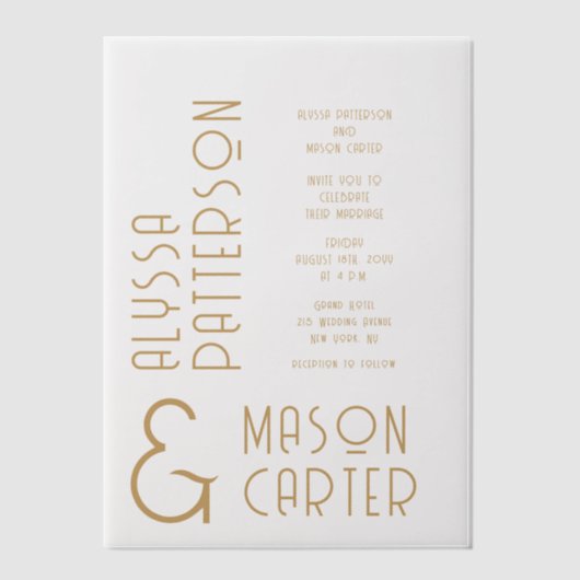 Minimalistische elegante gouden moderne bruiloft vellum uitnodigingen (Voorkant)