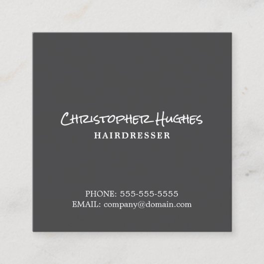 Minimalistische elegante grijze en witte hairdress vierkante visitekaartje (Voorkant)