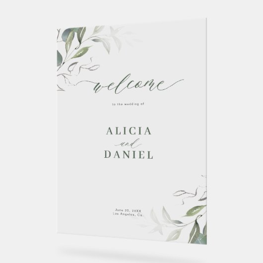 Minimalistische elegante groen bruiloft welkomstbo acryl bord (Hoek)