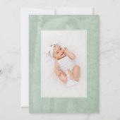 Minimalistische Elegante Groene Aquarel Foto Doop Kaart (Achterkant)