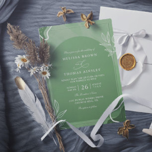 Minimalistische Elegante Groene Bloemige QR Code T Kaart