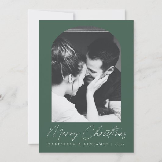 Minimalistische Elegante Groene Boog Foto Kerstmis Feestdagenkaart (Voorkant)