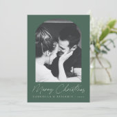 Minimalistische Elegante Groene Boog Foto Kerstmis Feestdagenkaart (Staand voorkant)