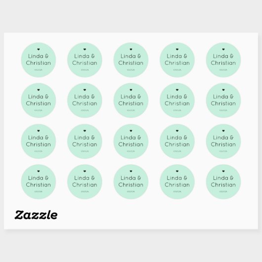 Minimalistische Elegante Groene Bruiloft Ronde Sticker (Vel)