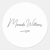 Minimalistische Elegante Handgeschreven Custom Naa Ronde Sticker (Voorkant)