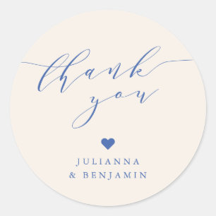Minimalistische Elegante Hart Custom Blau Dank Je  Ronde Sticker