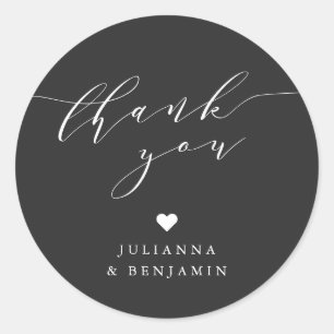 Minimalistische Elegante Hart Custom Zwart Bedankt Ronde Sticker
