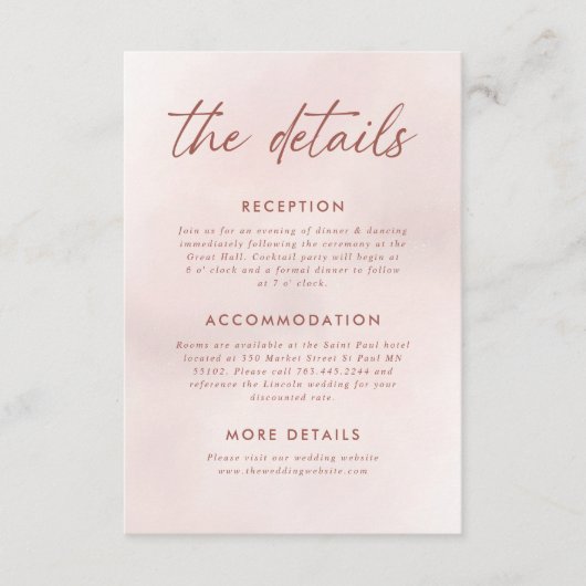 Minimalistische elegante huwelijksdetails informatiekaartje (Voorkant)