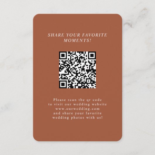 Minimalistische Elegante Huwelijkswebsite QR Code Informatiekaartje (Voorkant)