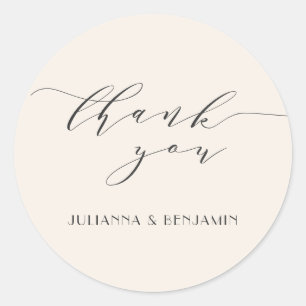 Minimalistische Elegante Ivoren Script Trouw Dank  Ronde Sticker