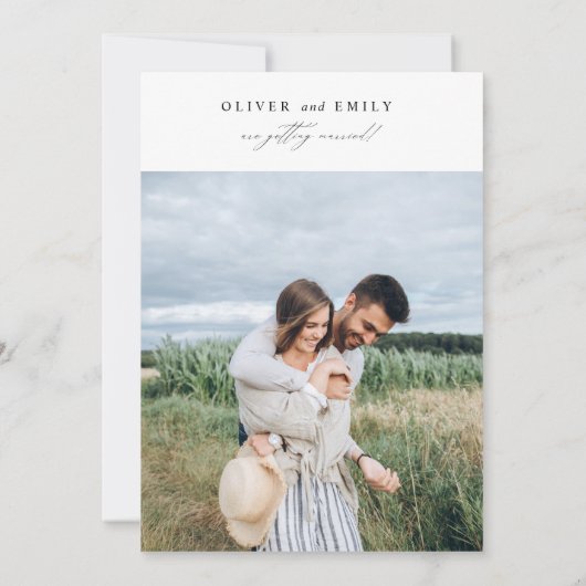 Minimalistische Elegante Kalligrafie Foto Save the Kaart (Achterkant)