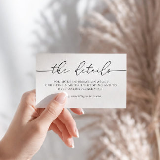 Minimalistische Elegante Kalligrafie Huwelijksdeta Informatiekaartje