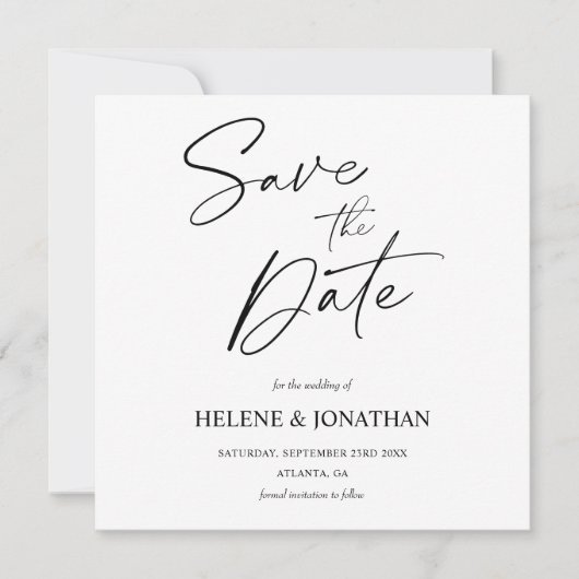 Minimalistische elegante kalligrafie moderne bruil save the date (Voorkant)