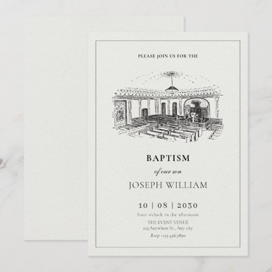 Minimalistische elegante kerkdoop kaart (Voorkant / Achterkant)