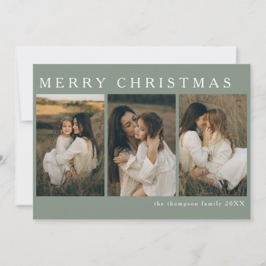 Minimalistische Elegante Kerst Eenvoudige 4 Foto W Feestdagenkaart (Voorkant)