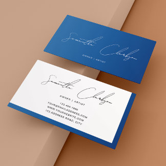 Minimalistische Elegante Klassieke Blauwe Handgesc Visitekaartje