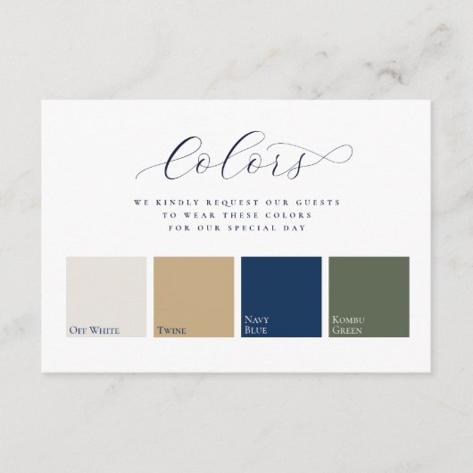 Minimalistische elegante kleuren kledij bruiloft informatiekaartje (Voorkant)