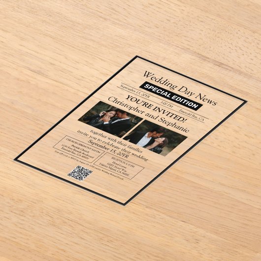 Minimalistische elegante  krant bruiloft acryl uitnodigingen (Laagn)