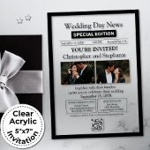 Minimalistische elegante  krant bruiloft acryl uitnodigingen