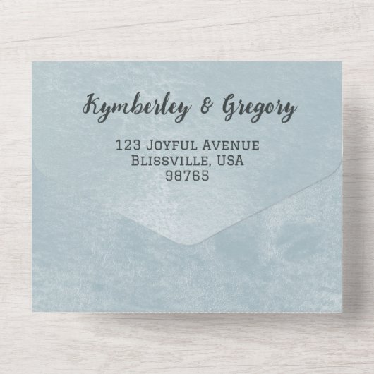 Minimalistische Elegante Leisteen Blauw Staal Grij All In One Uitnodiging (Achterkant)