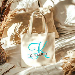 Minimalistische Elegante Lichtblauwe Monogram Brui Tote Bag
