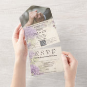 Minimalistische Elegante Lila QR-codefoto All In One Uitnodiging (Afscheurbaar)