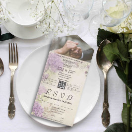 Minimalistische Elegante  Lila QR-codefoto All In One Uitnodiging