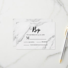 Minimalistische Elegante Marmer Zwart en Wit Schri RSVP Kaartje