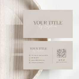 Minimalistische Elegante Moderne Beige Neutrale QR Visitekaartje