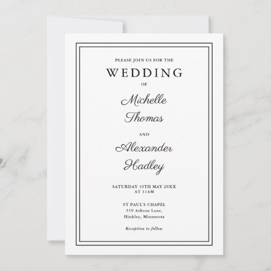 Minimalistische elegante moderne grens bruiloft kaart (Voorkant)