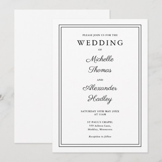 Minimalistische elegante moderne grens bruiloft kaart (Voorkant / Achterkant)
