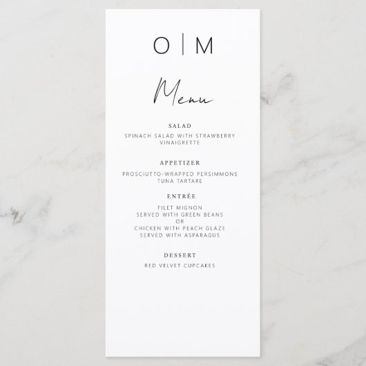 Minimalistische elegante moderne huwelijksreceptie menu (Voorkant)