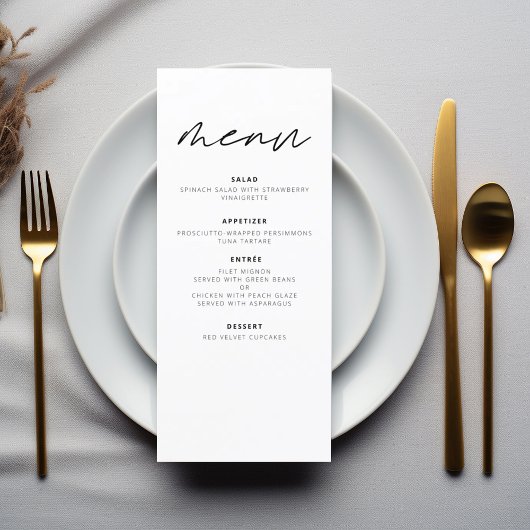 Minimalistische elegante moderne huwelijksreceptie menu