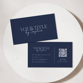 Minimalistische Elegante Moderne Marineblauwe QR-c Visitekaartje