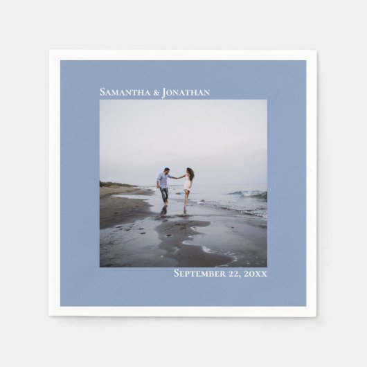 Minimalistische Elegante Moderne Stofblauwe Trouwf Servet (Voorkant)