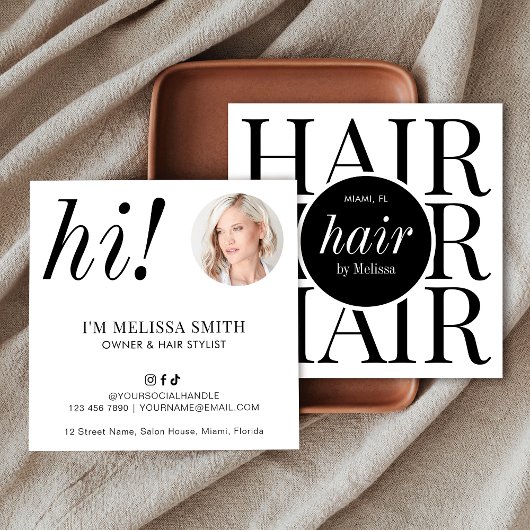 Minimalistische Elegante Moderne Zwarte Haar Styli Vierkante Visitekaartje