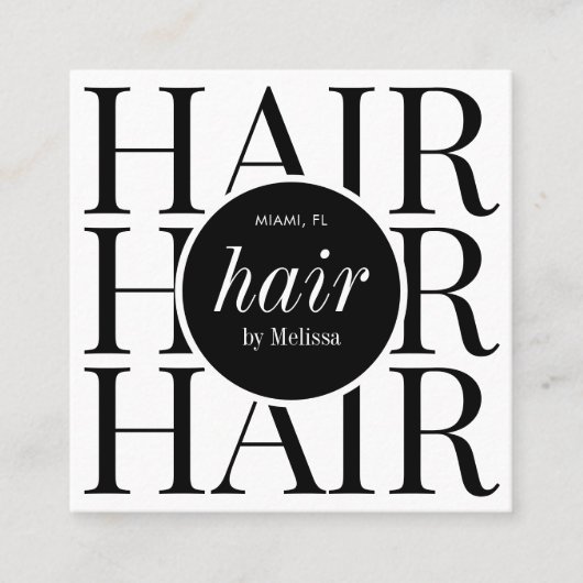 Minimalistische Elegante Moderne Zwarte Haar Styli Vierkante Visitekaartje (Voorkant)